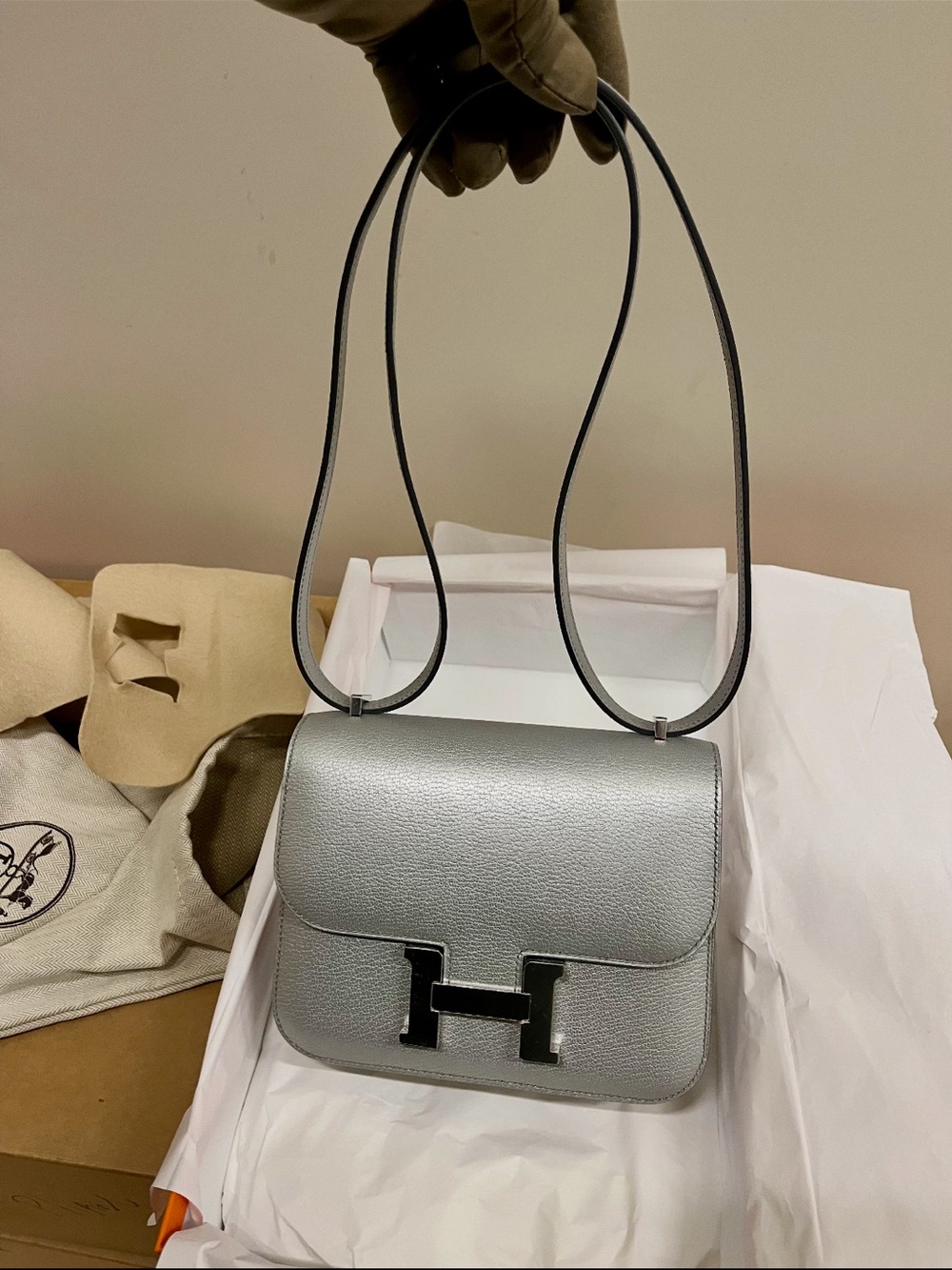 Hermes Silver Constance Shoulder Bag